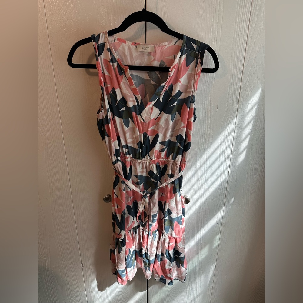 Loft Pink Navy Blue/Grey V-Neck Sleeveless Dress